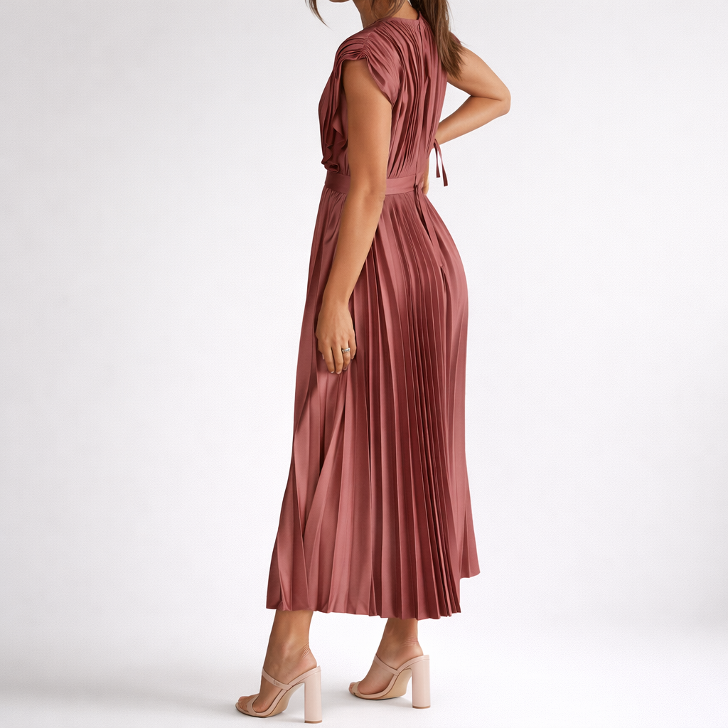 Women’s V-Neck Pleated Sleeveless Maxi Dress
