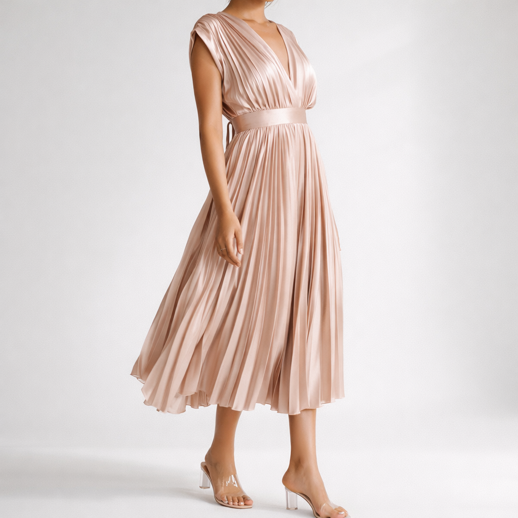 Women’s V-Neck Pleated Sleeveless Maxi Dress