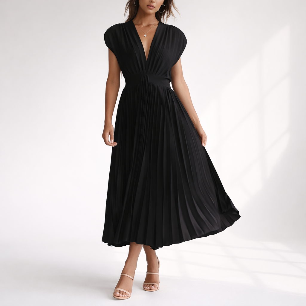 Women’s V-Neck Pleated Sleeveless Maxi Dress