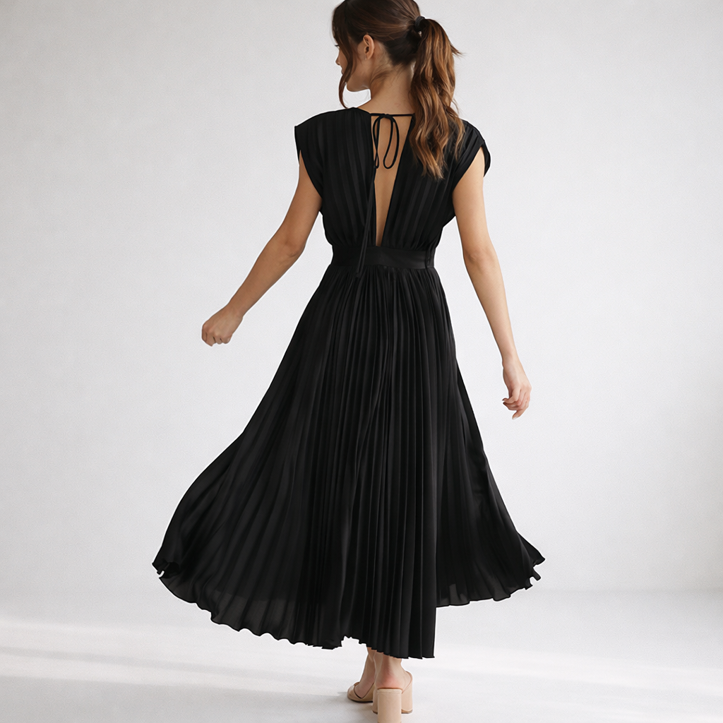 Women’s V-Neck Pleated Sleeveless Maxi Dress