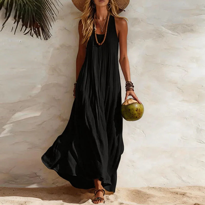Women's Boho Maxi Dress Sleeveless Flowy U-Neck Beach Vacation Summer Casual
