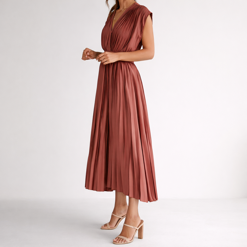 Women’s V-Neck Pleated Sleeveless Maxi Dress