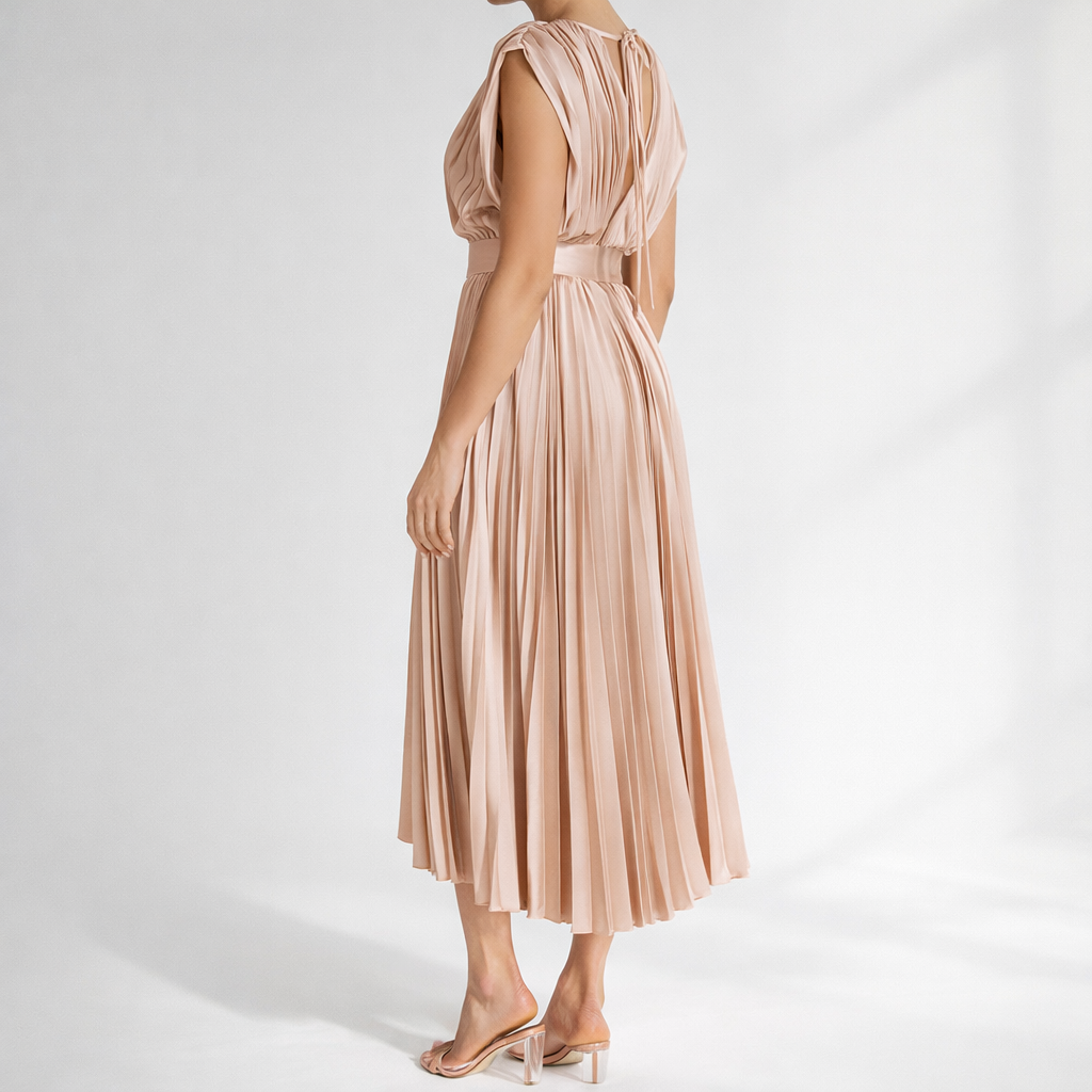 Women’s V-Neck Pleated Sleeveless Maxi Dress