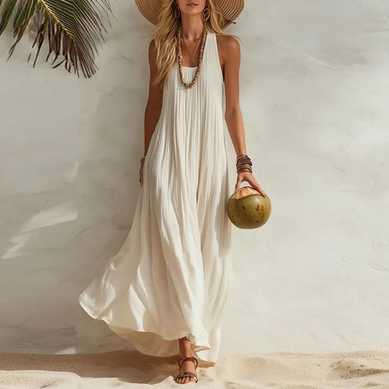 Women's Boho Maxi Dress Sleeveless Flowy U-Neck Beach Vacation Summer Casual