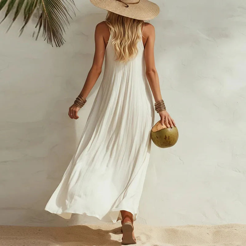 Women's Boho Maxi Dress Sleeveless Flowy U-Neck Beach Vacation Summer Casual