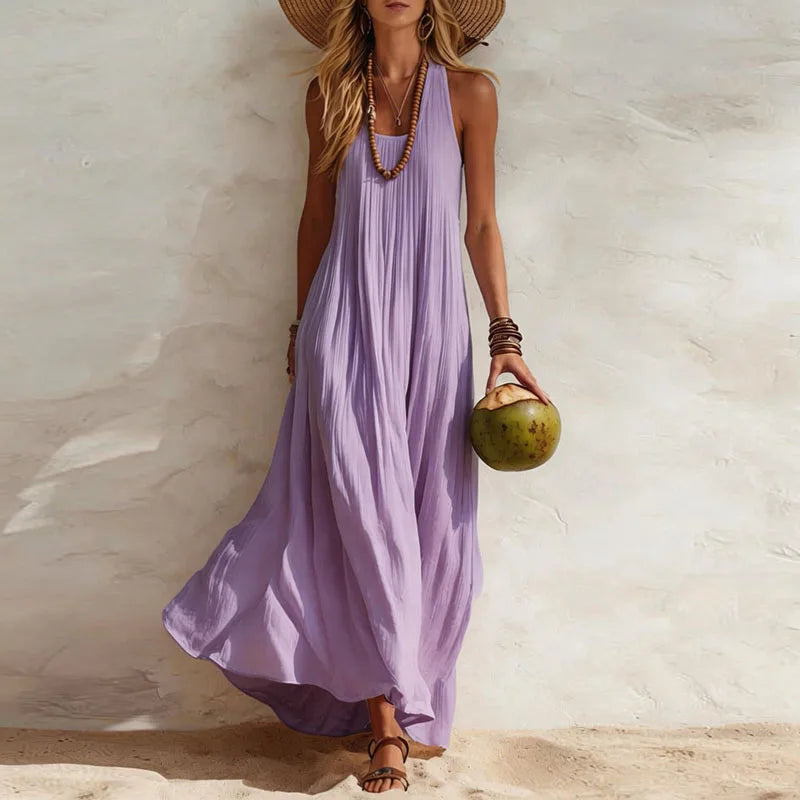 Women's Boho Maxi Dress Sleeveless Flowy U-Neck Beach Vacation Summer Casual